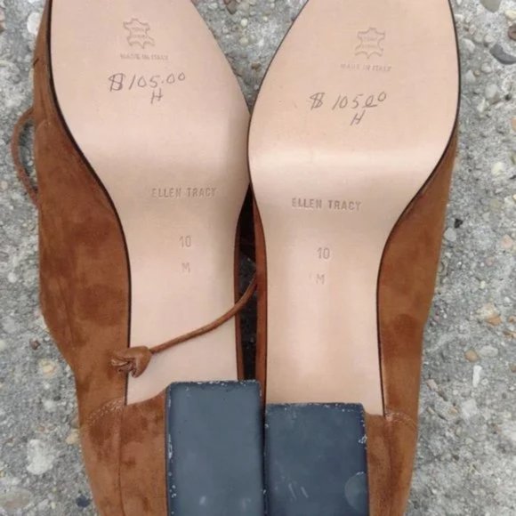 Vintage Ellen Tracy Italy Brown Suede Oxford Heel Shoes 10M NWOT Quiet Luxury - Picture 6 of 8